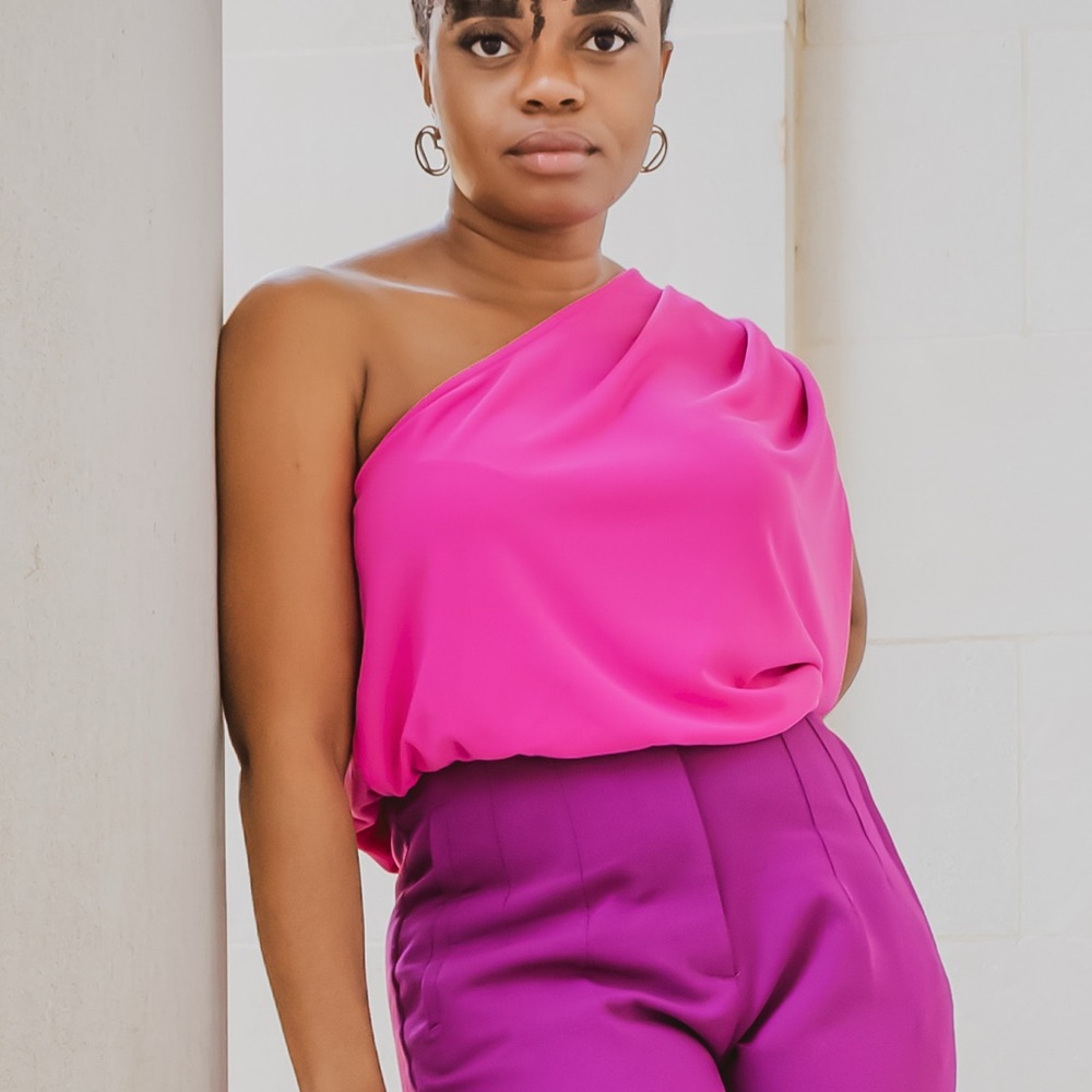 ZARA Pink Draped Asymmetric Top Size Small [2298-114-630]